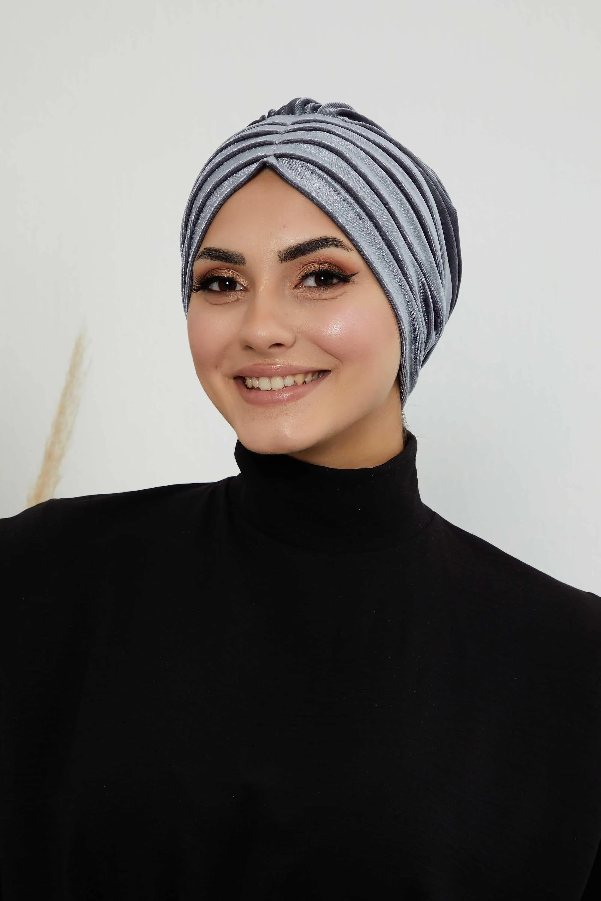 Velvet Shirred Instant Turban Headwrap, Soft Head Turban For Women Fashion Instant Turban Ready to Wear Pretied Chemo Headwear Hijab,B-13K