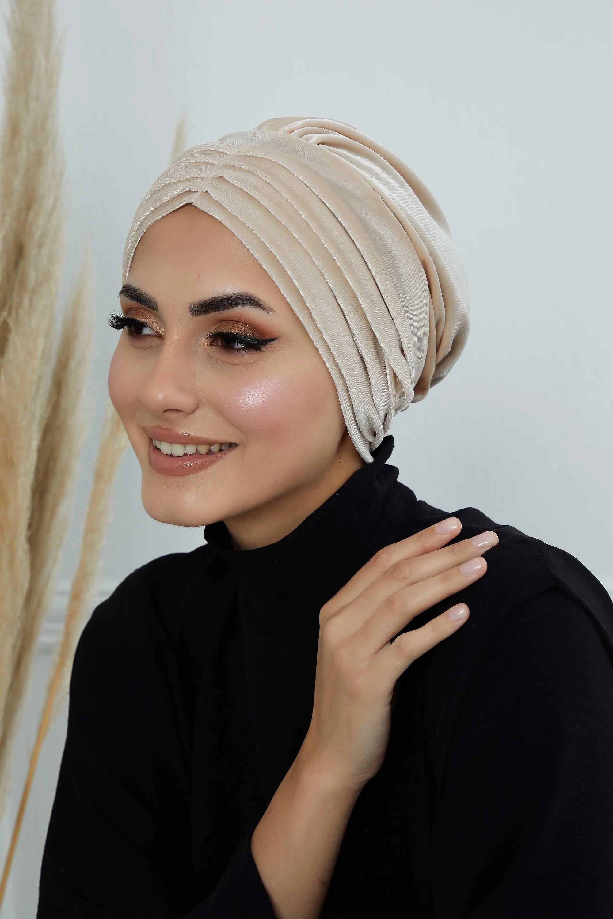 Velvet Shirred Instant Turban Headwrap, Soft Head Turban For Women Fashion Instant Turban Ready to Wear Pretied Chemo Headwear Hijab,B-13K