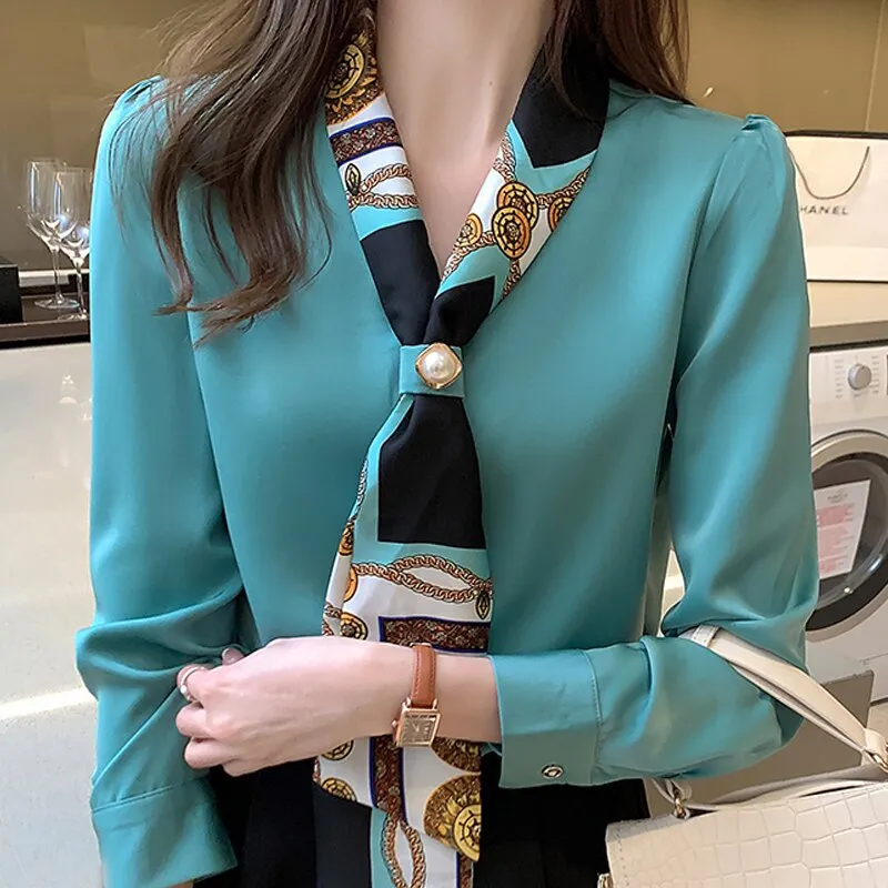 Women V-Neck Print Chiffon Tops